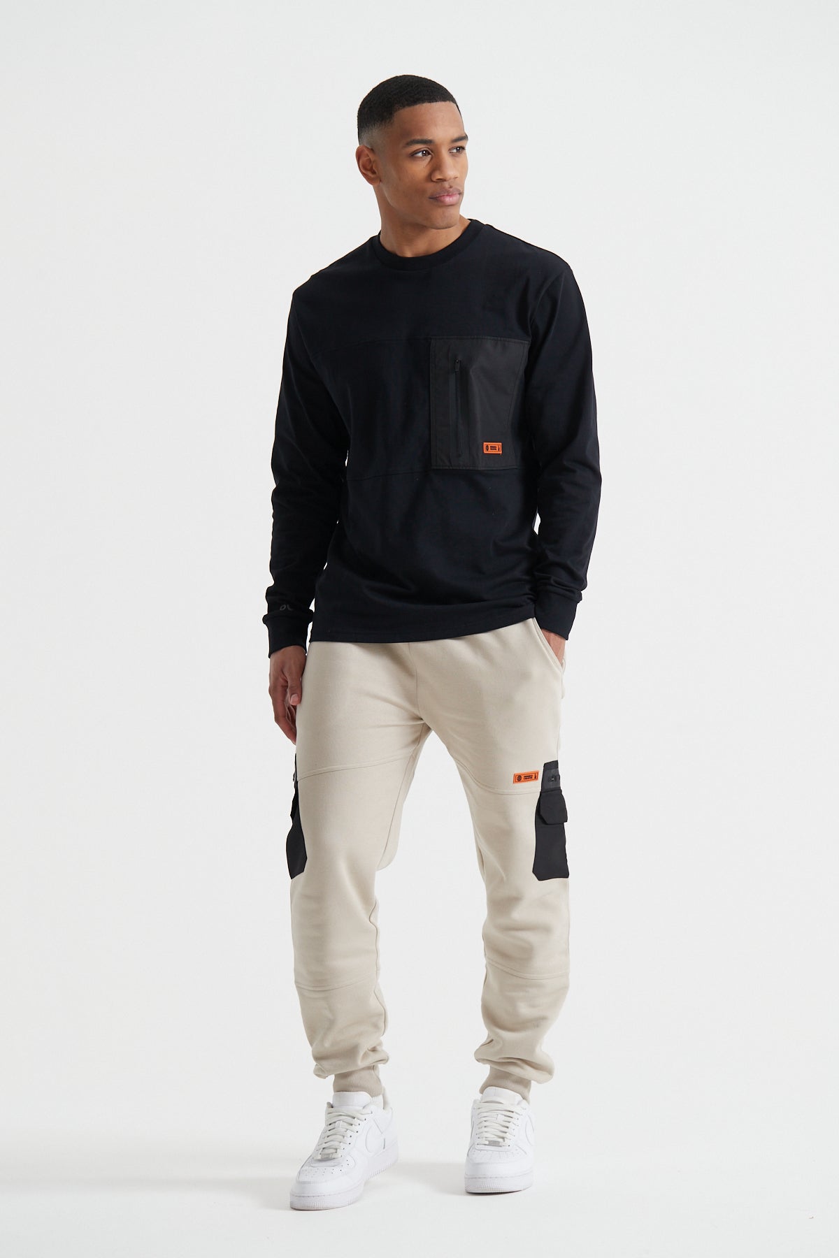Cargo Zip Long Sleeve T-shirt - Jet Black