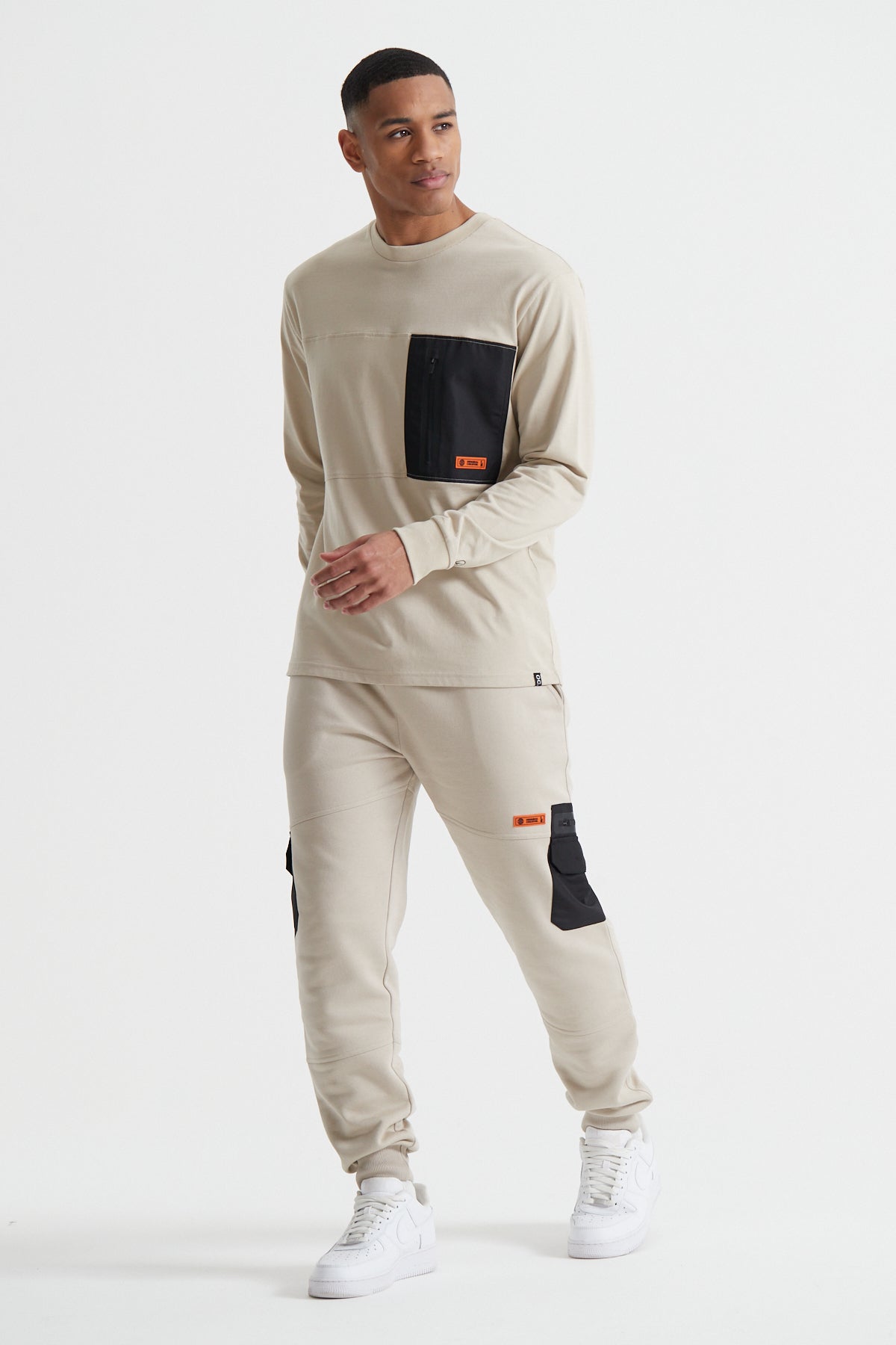 Cargo Zip Long Sleeve T-shirt - Sand Stone