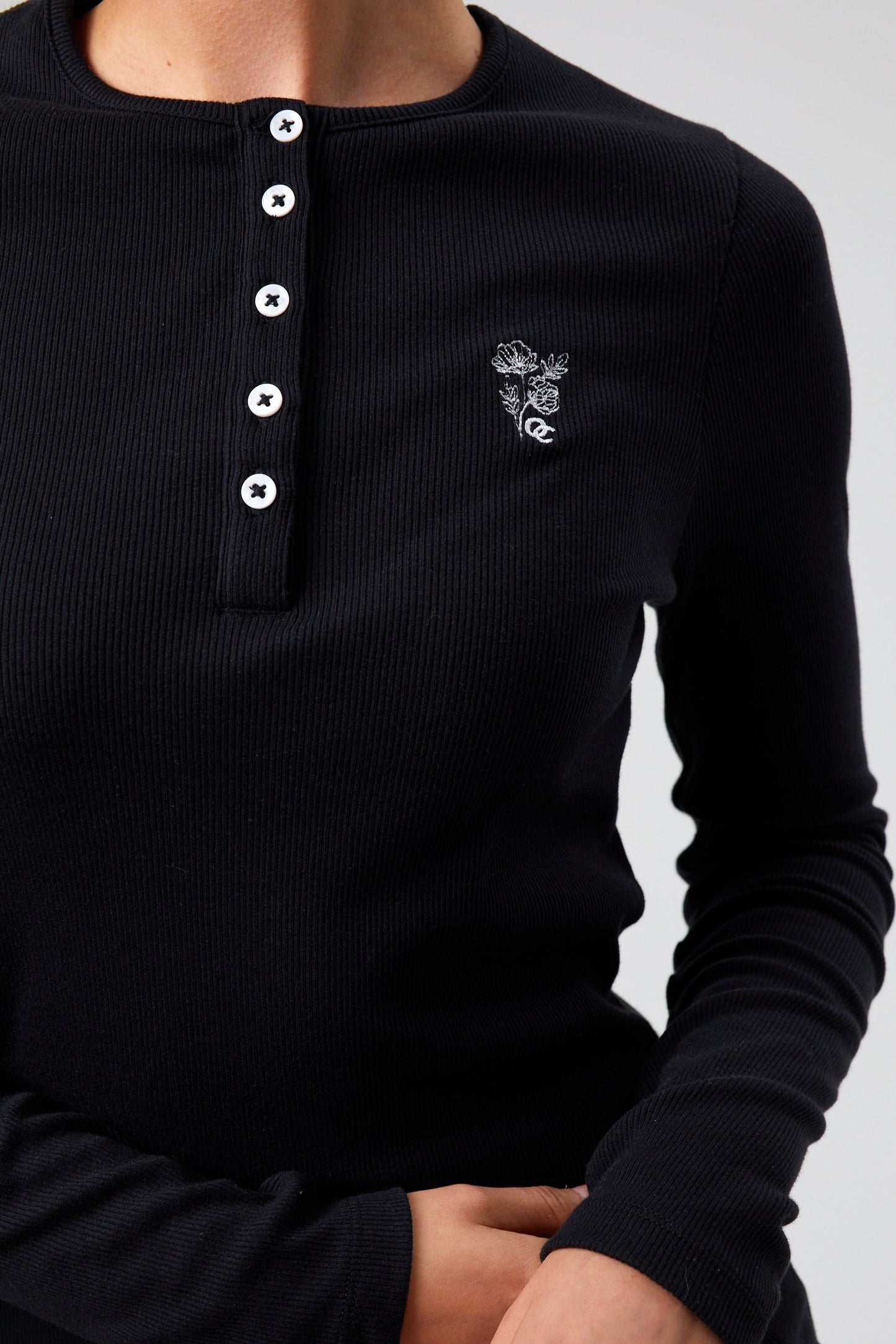 Flower Long Sleeve T-shirt - Jet Black