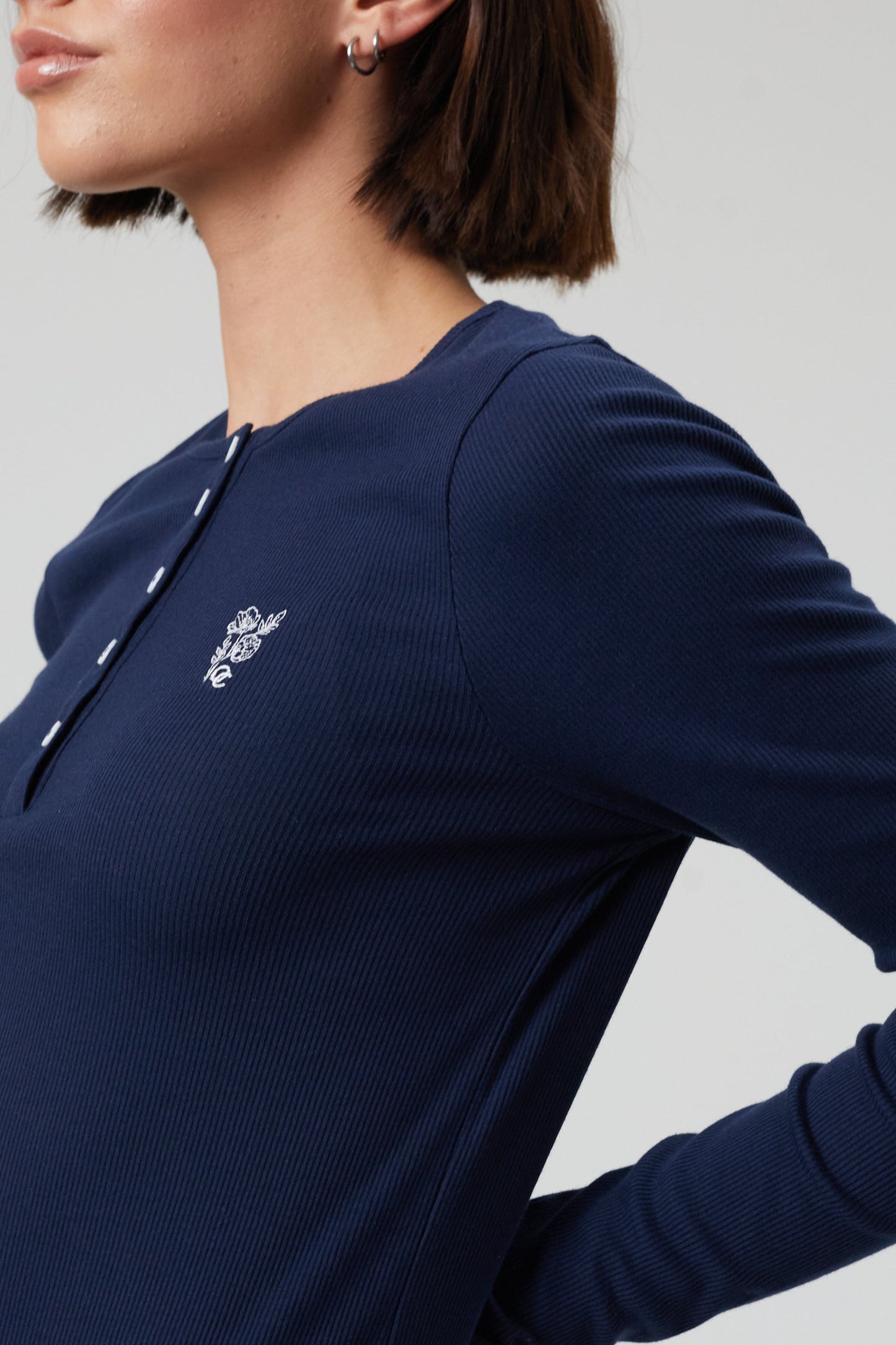 Flower Long Sleeve T-shirt- Midnight Blue