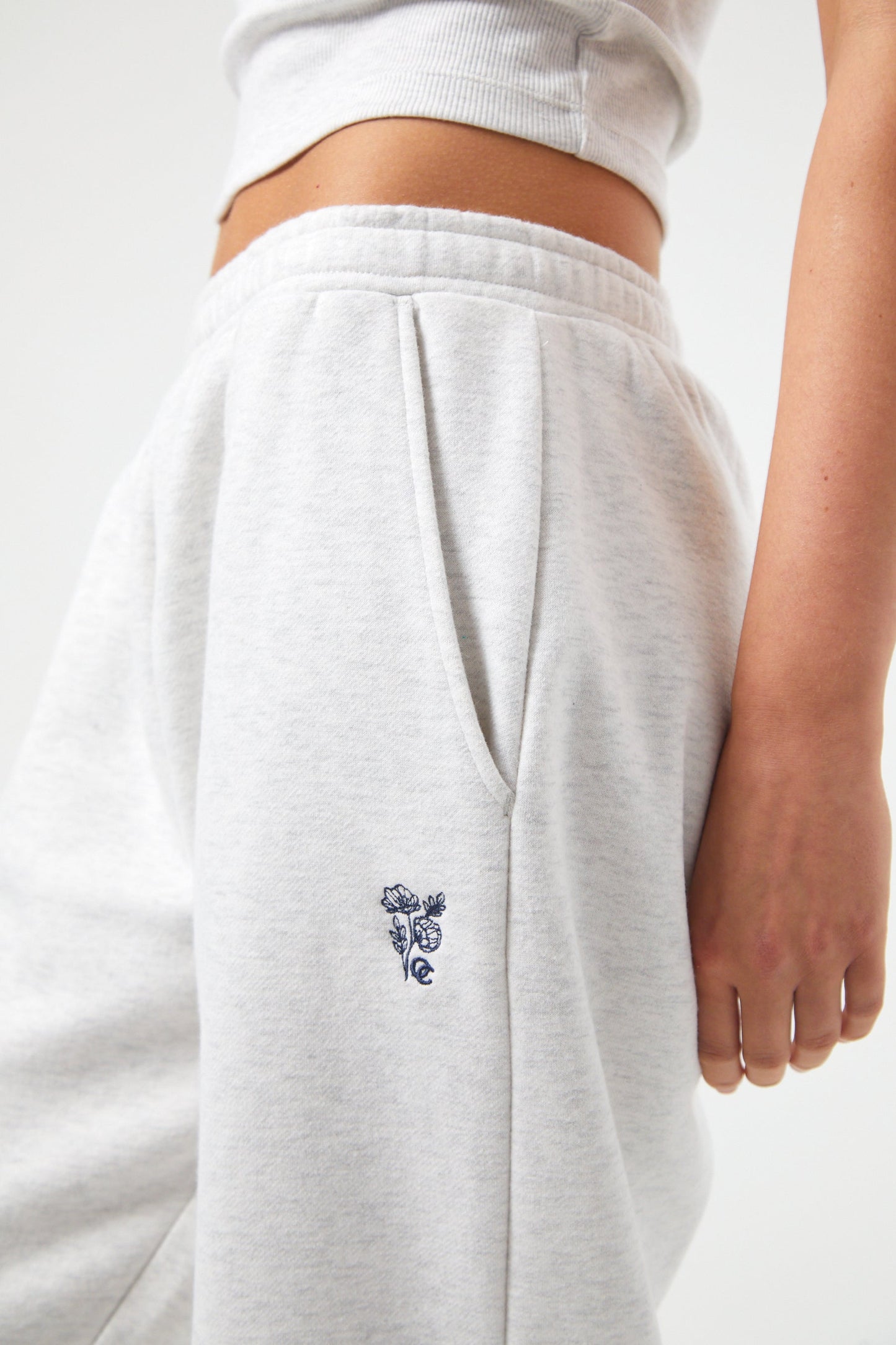 Flower Joggers - White Marl