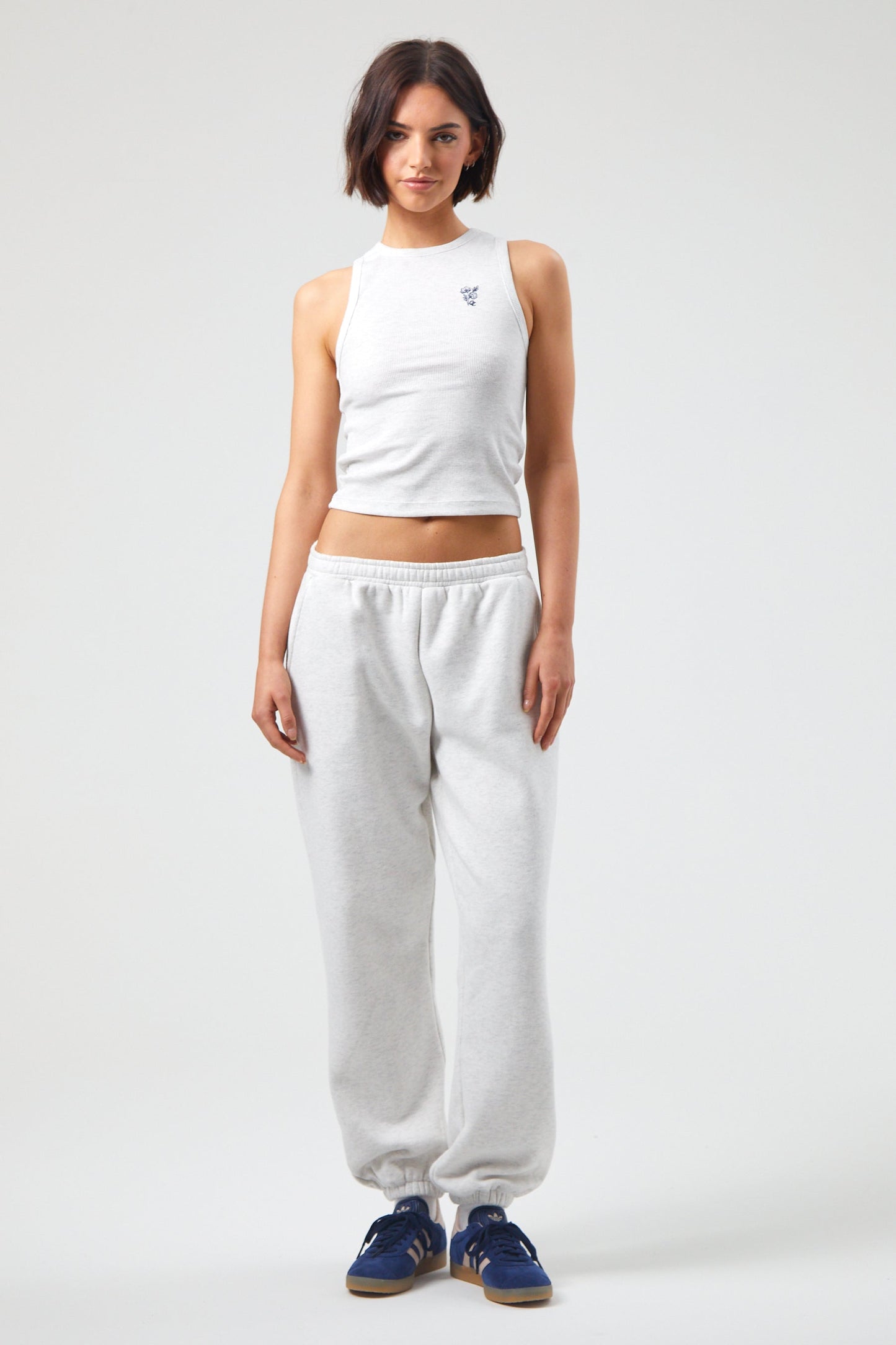 Flower Joggers - White Marl