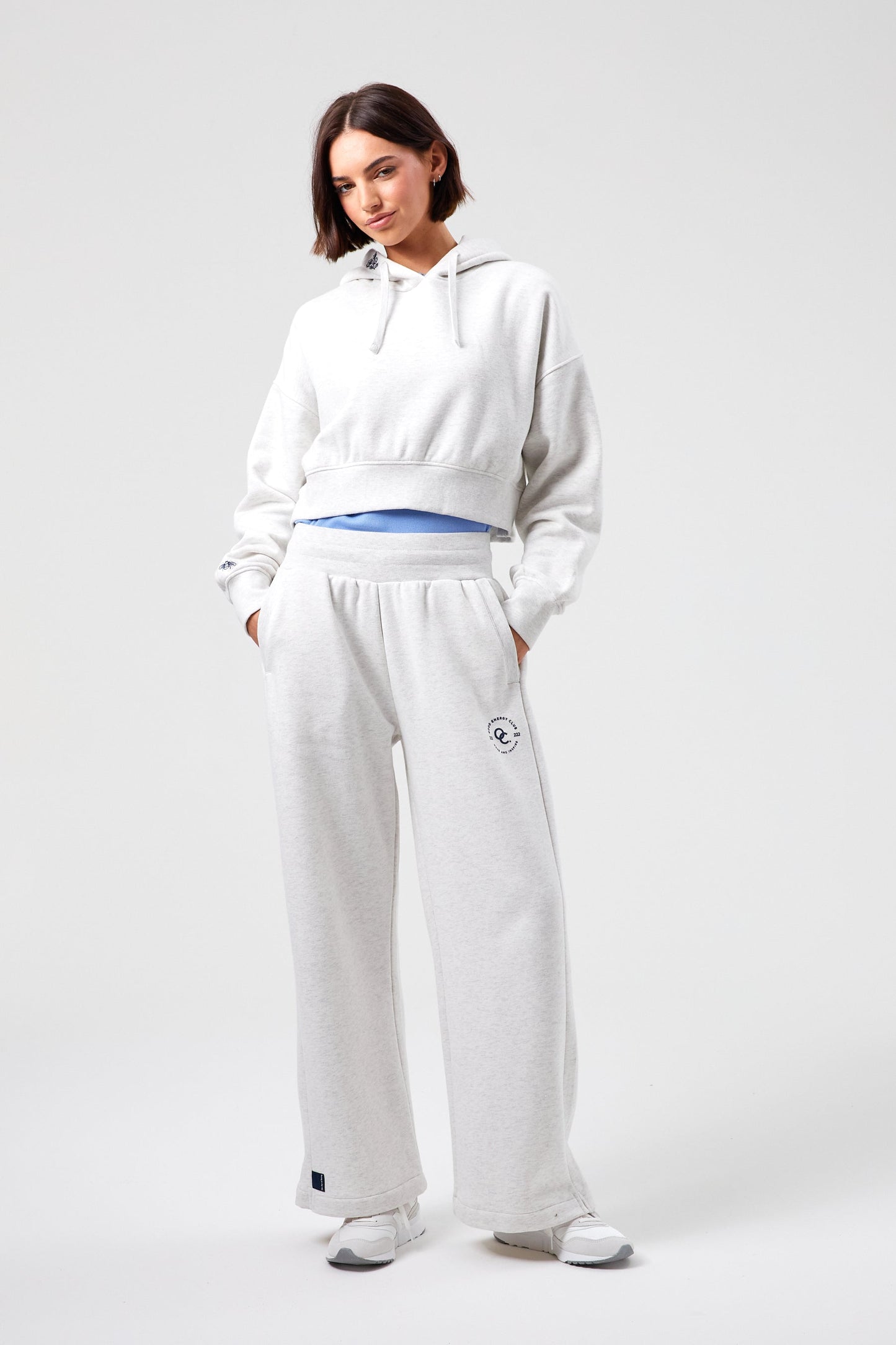 Flower Crop Hoodie - White Marl