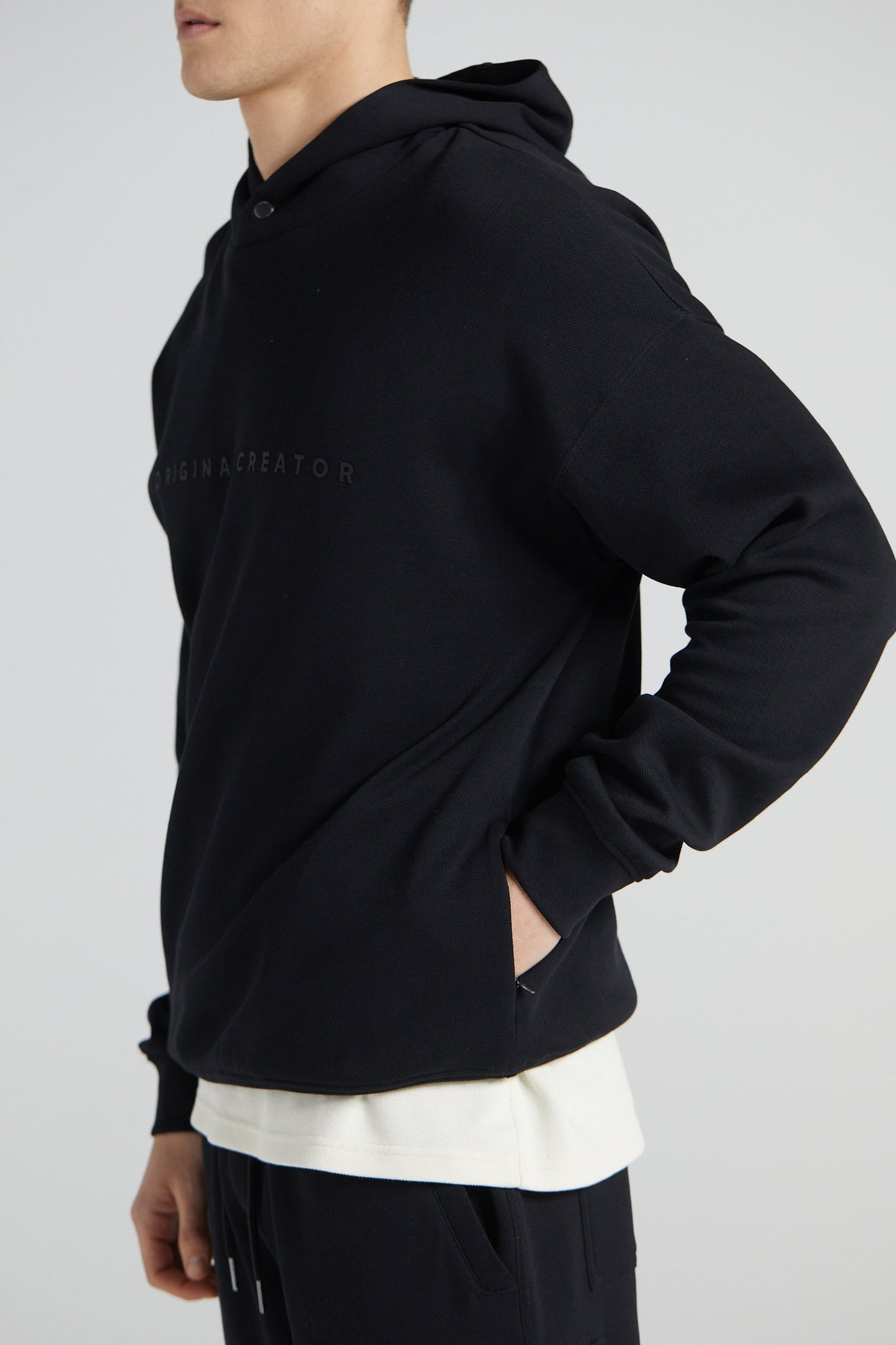 Wu Wei Pique Hoodie - Jet Black