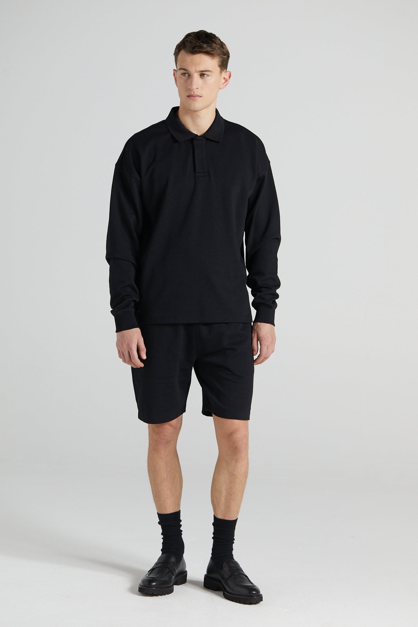 Long Sleeve Polo Shirt - Jet Black