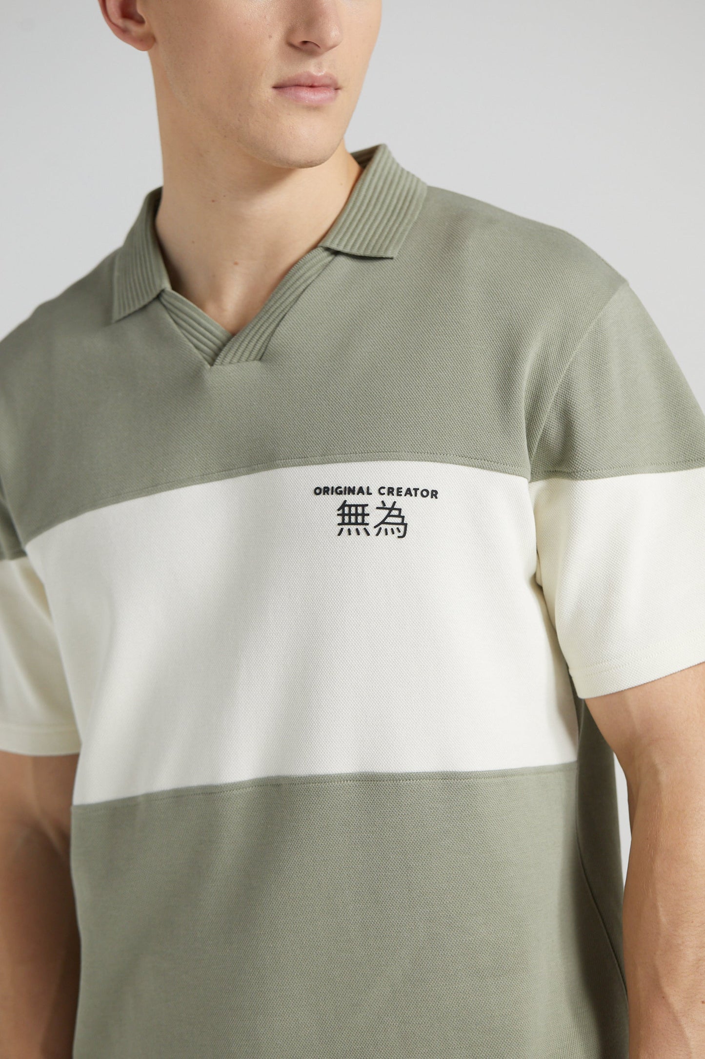 Colour Block Pique Polo Shirt - Slate Green