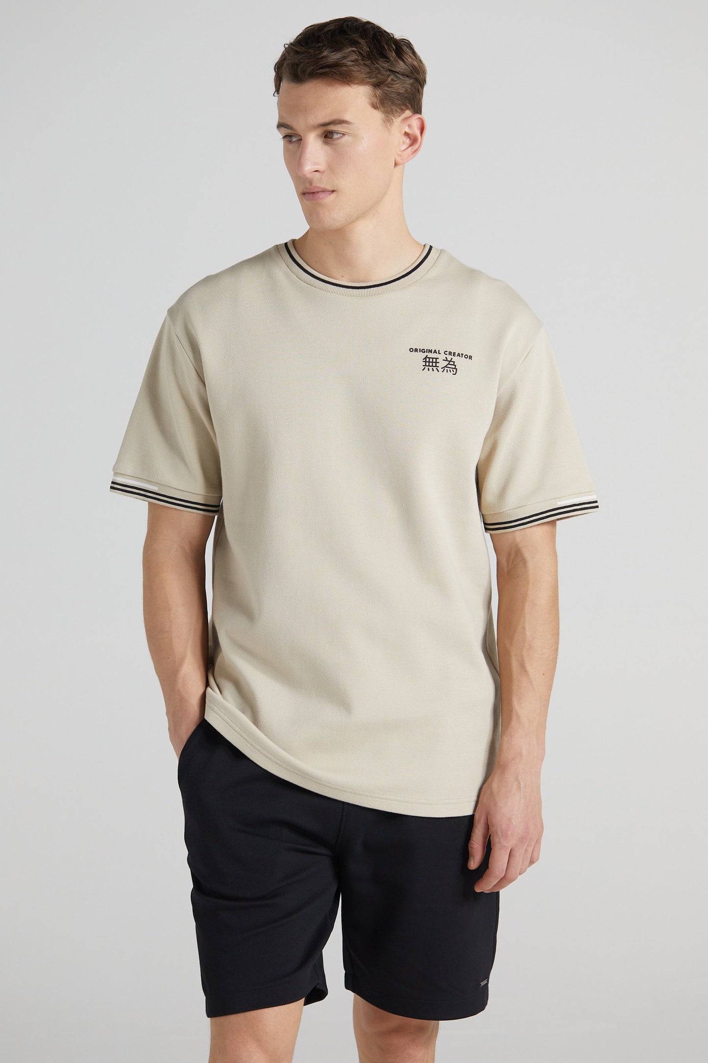 Boxy Pique Crew T-Shirt - Sand Stone