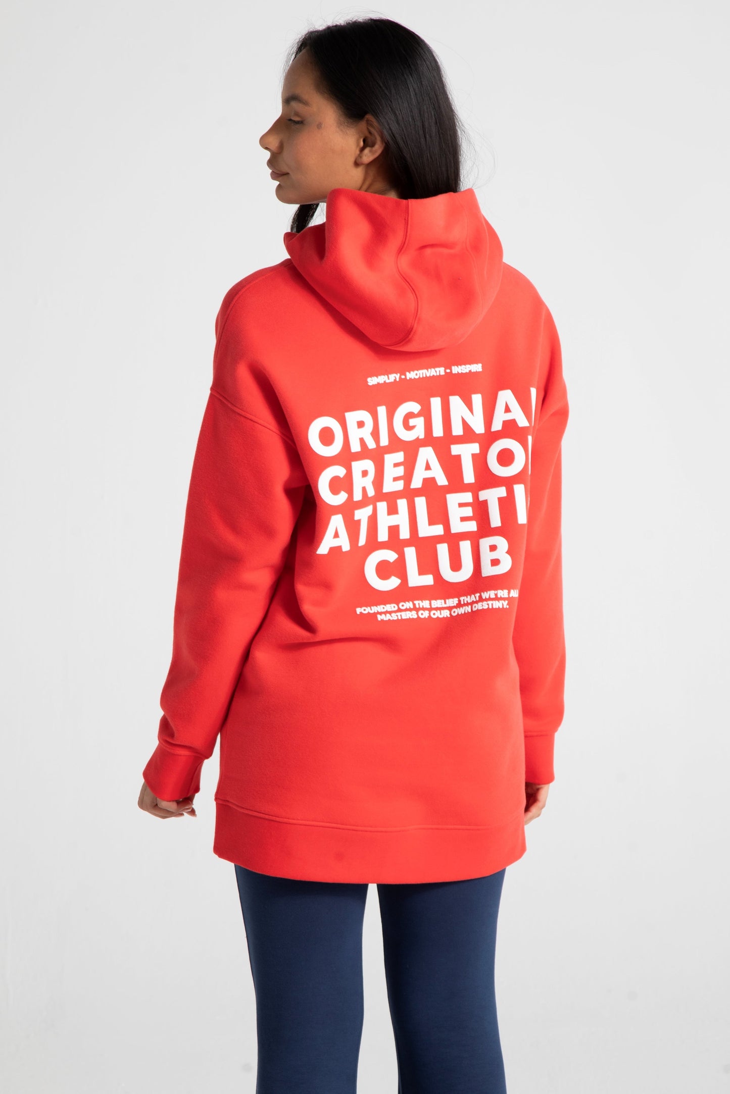 Athletic Long Line Hoodie - Poppy Red
