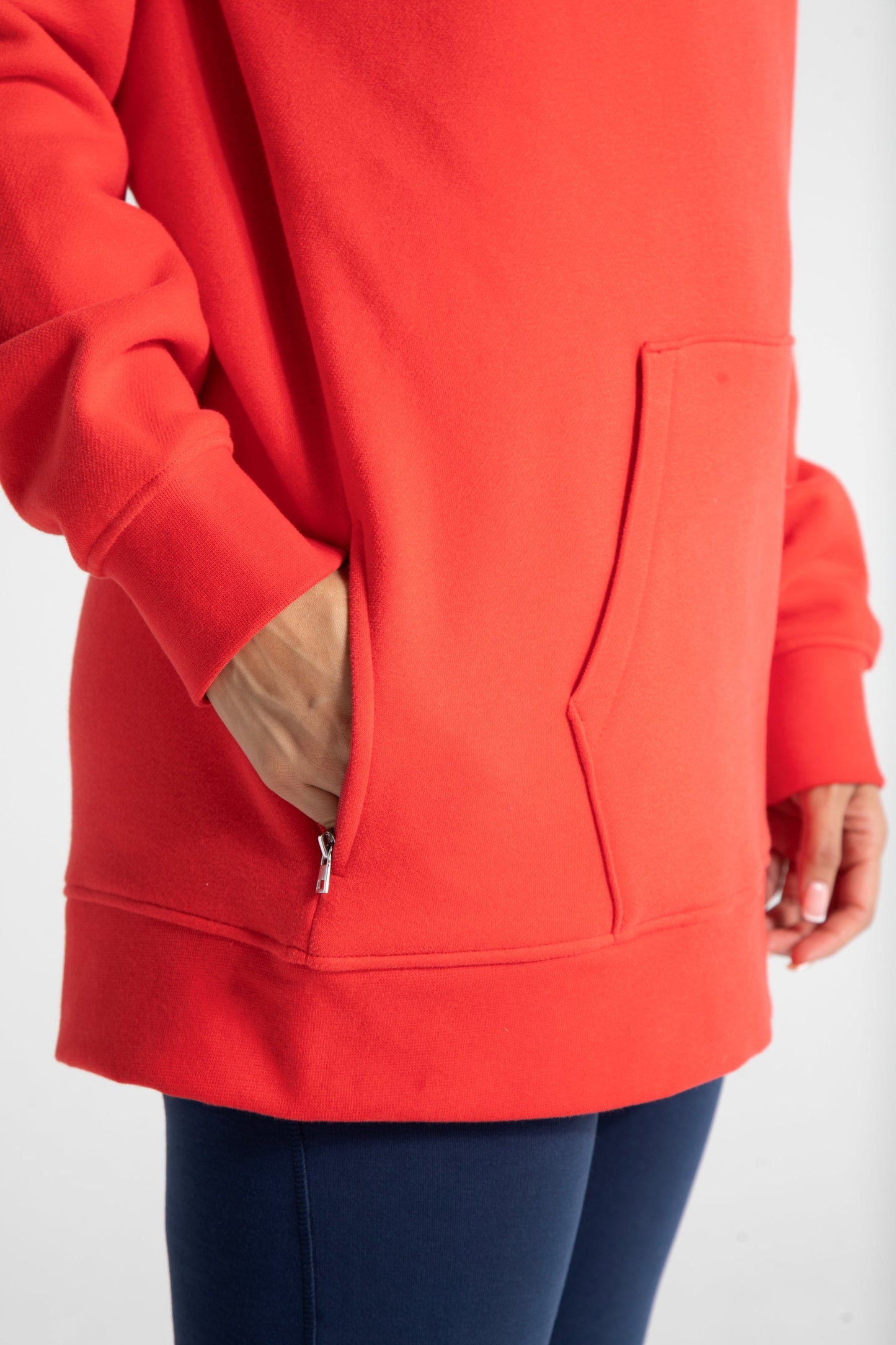 Athletic Long Line Hoodie - Poppy Red