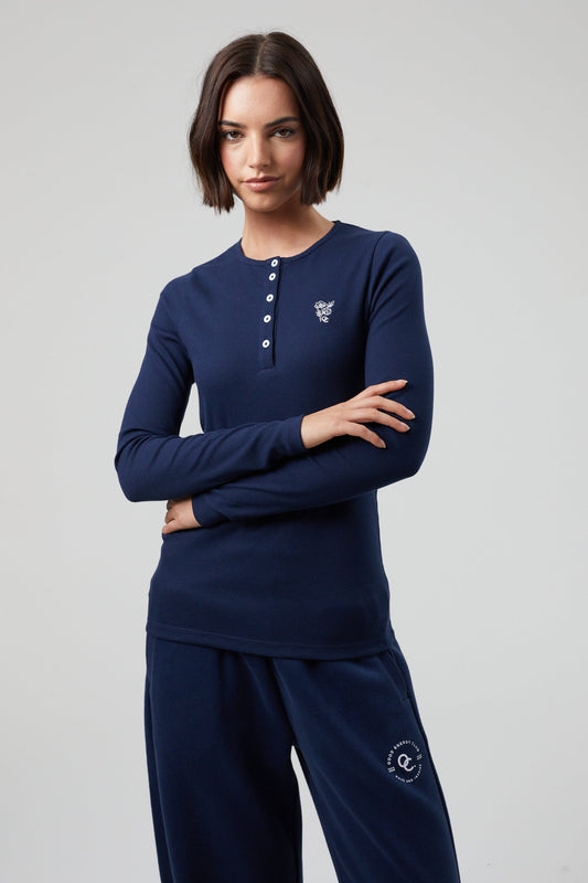 Flower Long Sleeve T-shirt- Midnight Blue