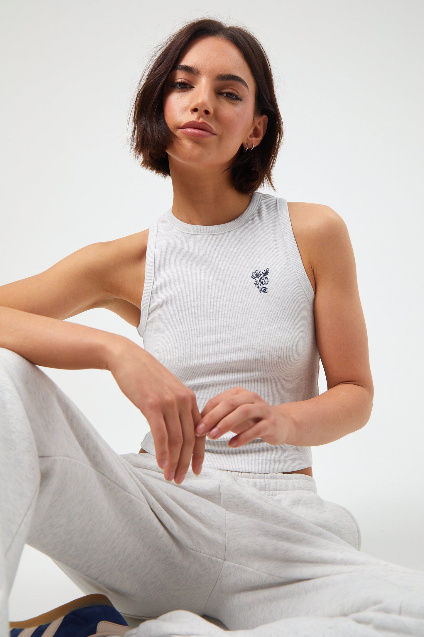 Flower Tank Top  - White Marl