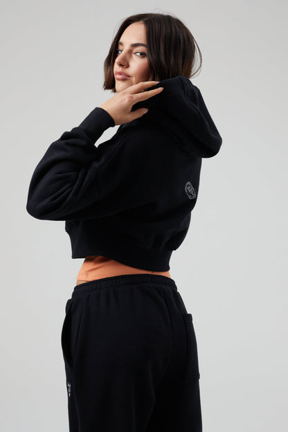 Flower Crop Hoodie - Jet Black