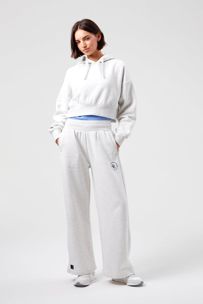 Flower Crop Hoodie - White Marl