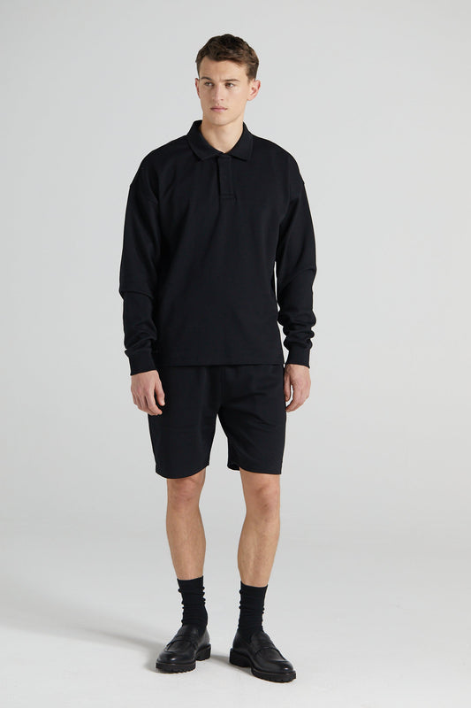 Long Sleeve Polo Shirt - Jet Black