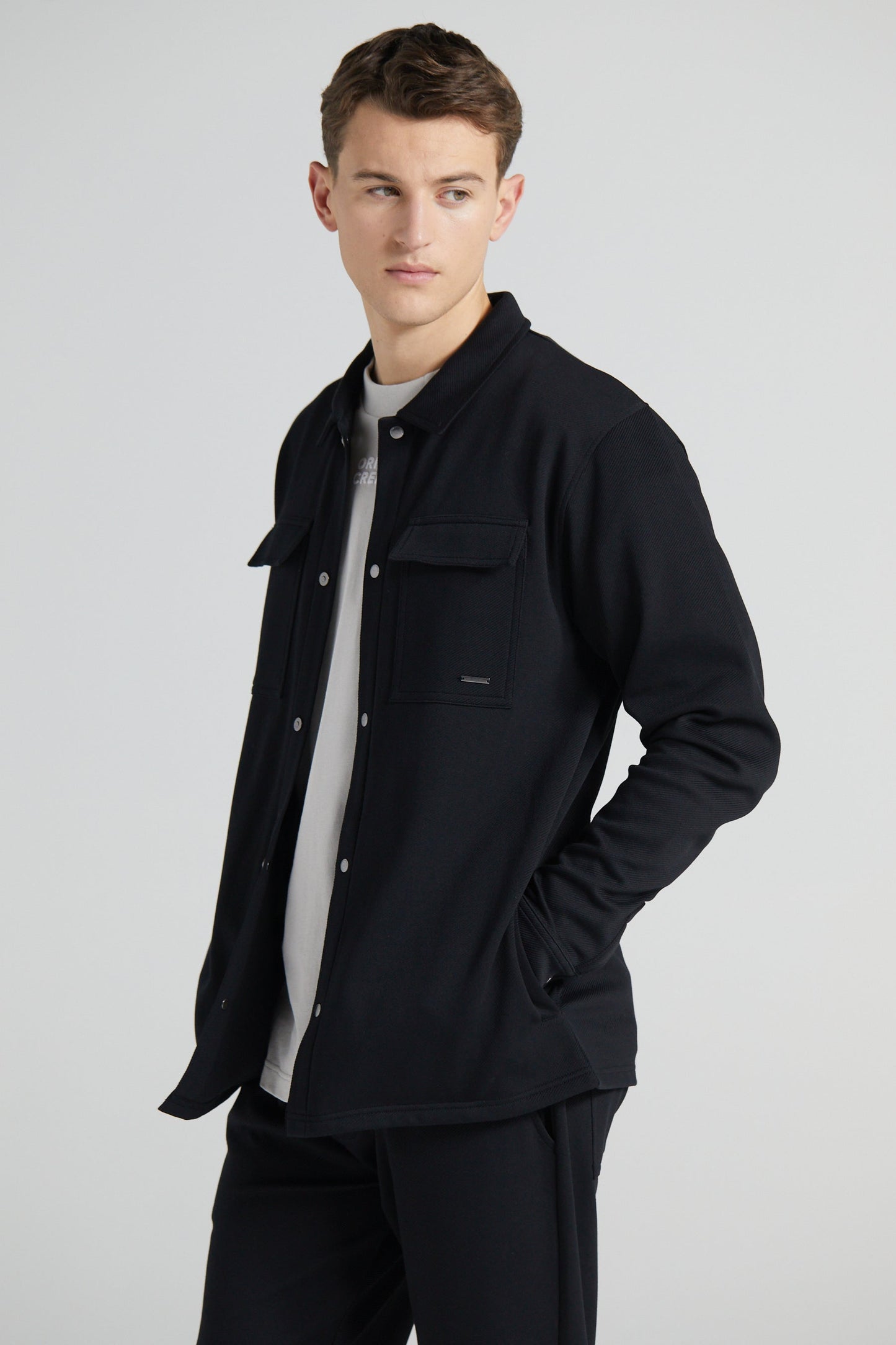 Jersey Twill Shacket - Jet Black