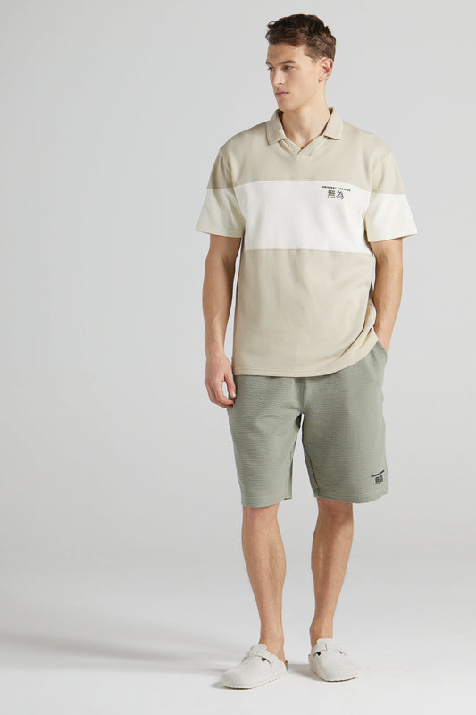 Colour Block Pique Polo Shirt - Sand Stone