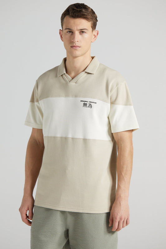 Colour Block Pique Polo Shirt - Sand Stone