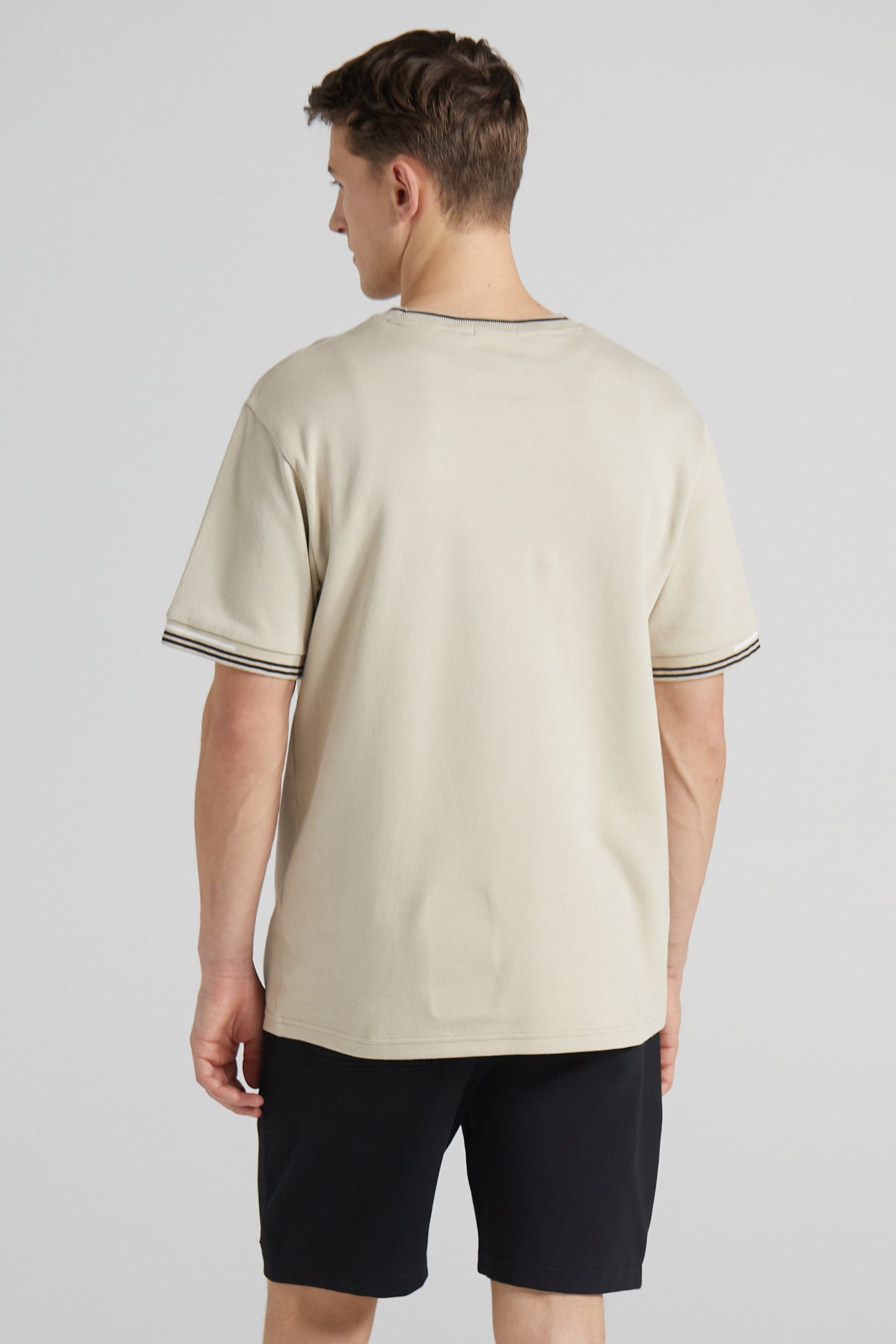 Boxy Pique Crew T-Shirt - Sand Stone