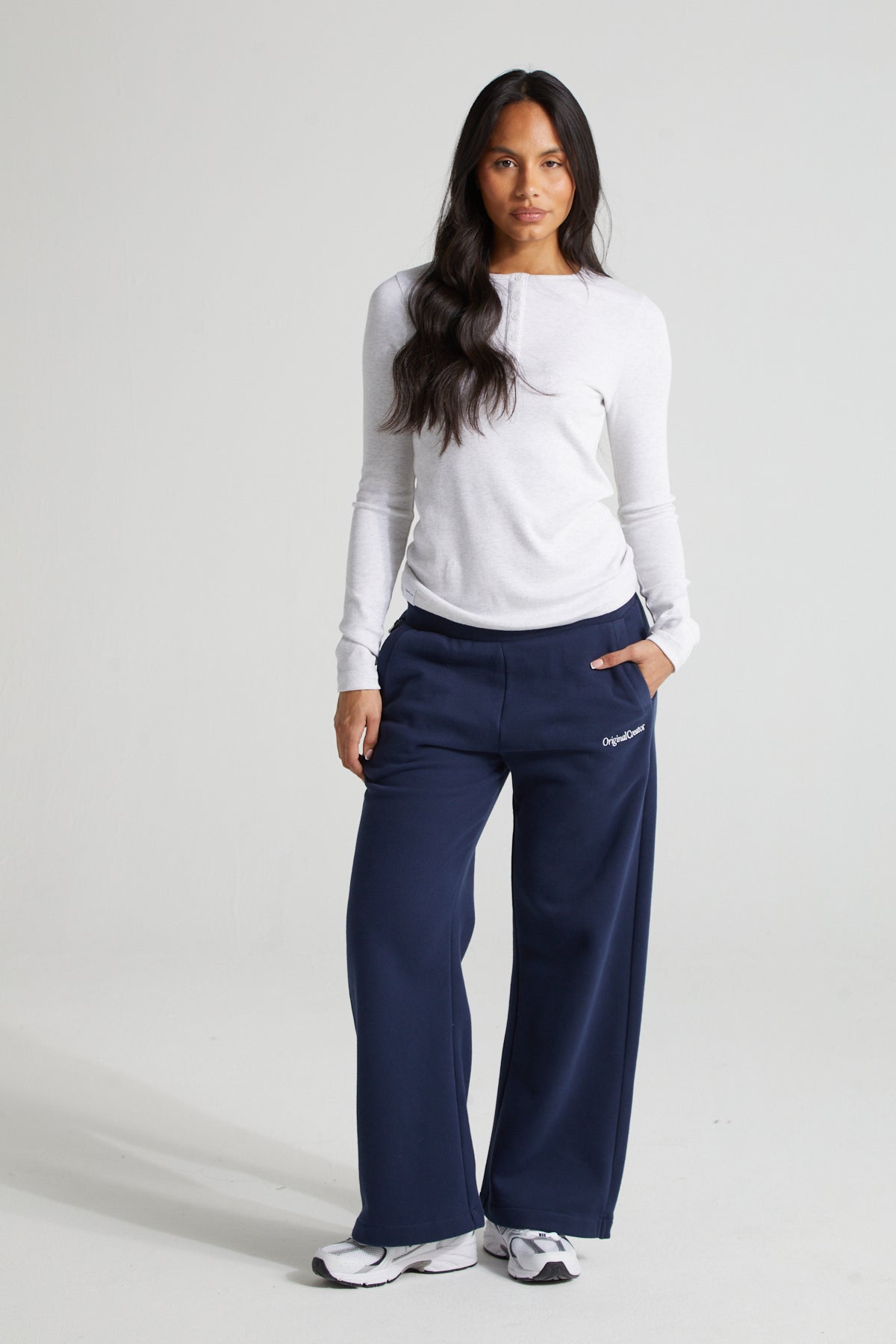 Long Sleeve Slim Fit Top - White Marl