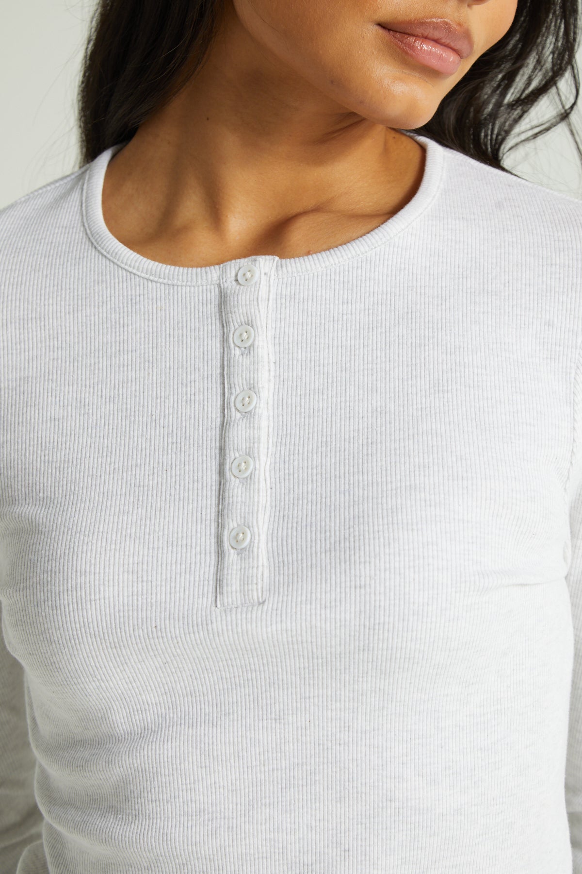 Long Sleeve Slim Fit Top - White Marl