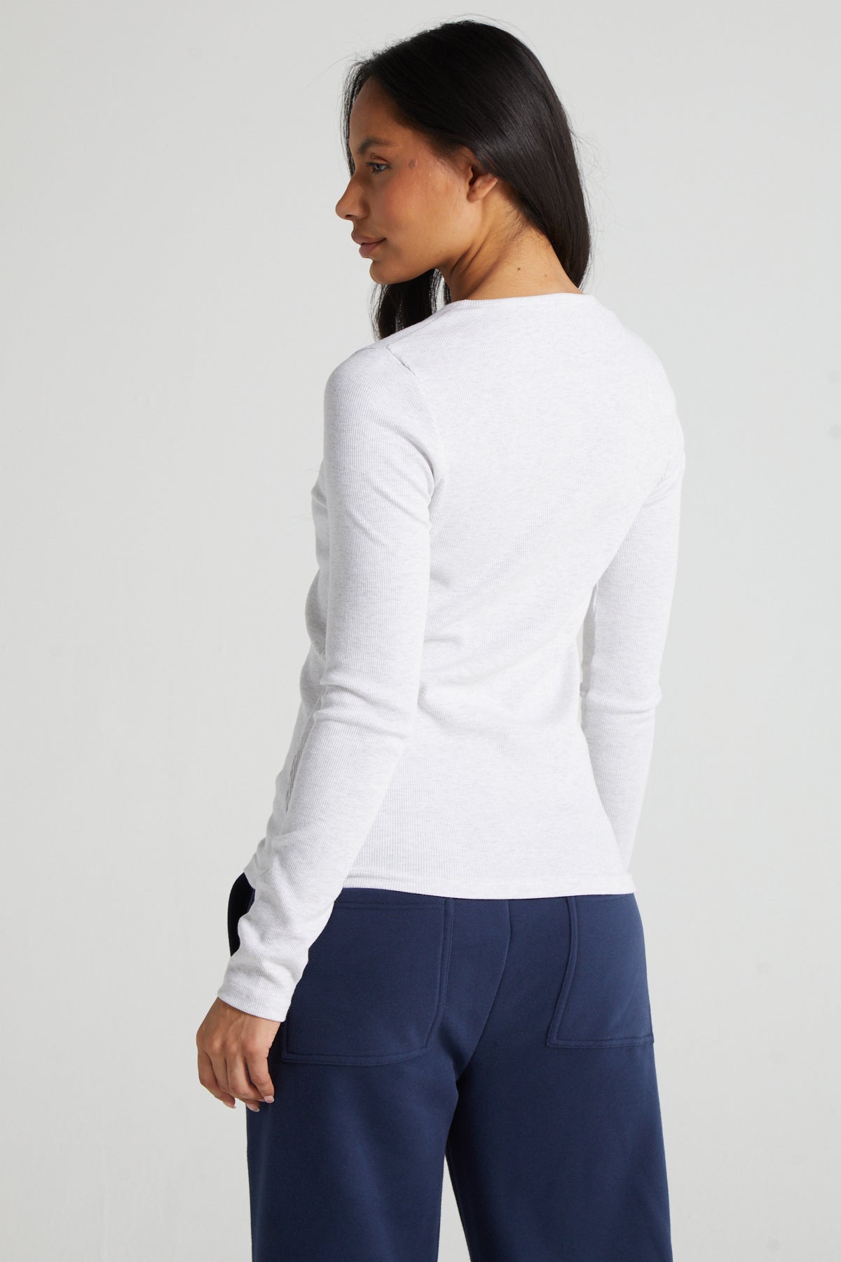 Long Sleeve Slim Fit Top - White Marl