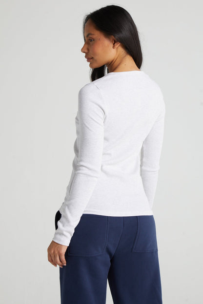 Long Sleeve Slim Fit Top - White Marl