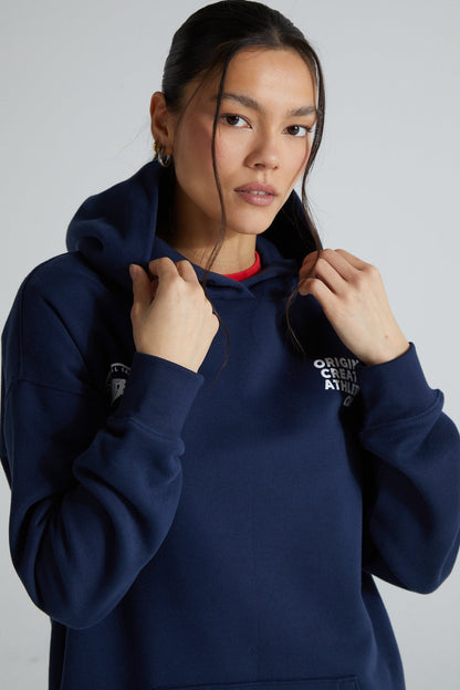 Athletic Long Line Hoodie - Midnight Blue